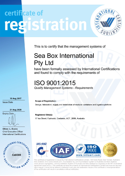 Sea Box International ISO 9001 certification